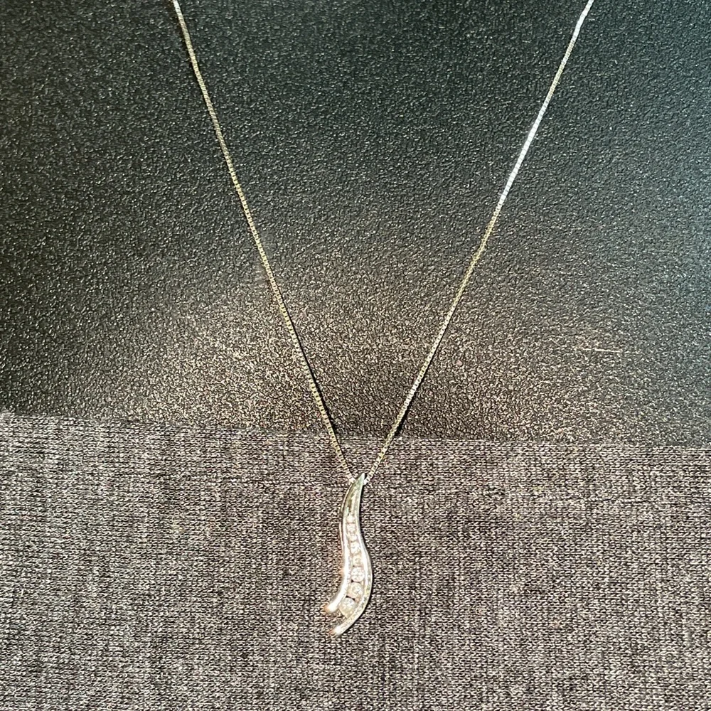 Solid 14K White Gold Natural Diamond Pendant Box Link Neck Chain Necklace